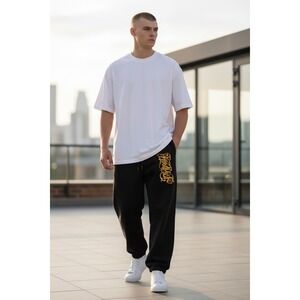375 Hoodrich OG Core Joggers Mens Black Yellow Script Logo Sweatpants
